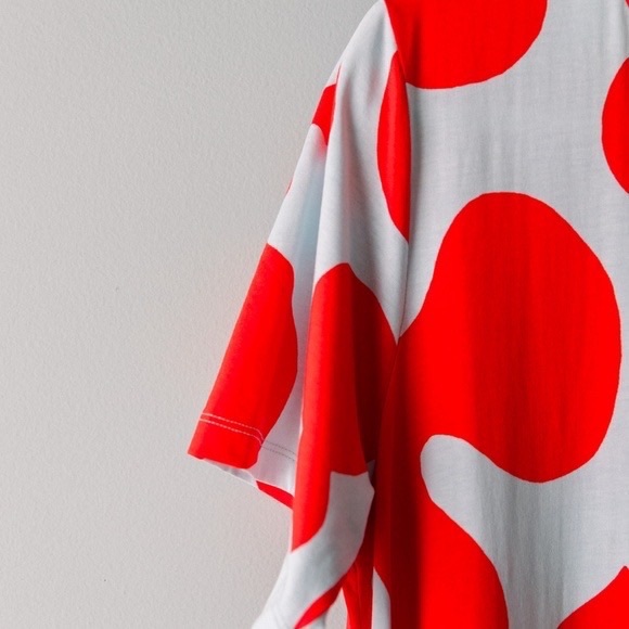 Marimekko - Bold Print - Long T Shirt Dress - Red & Light Blue - Size Large - Picture 5 of 6